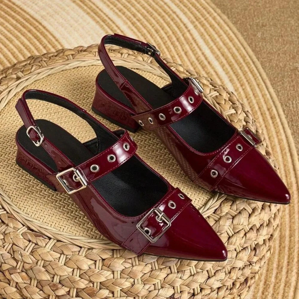 Rebellious Rose Burgundy Flats with Buckle Straps - Picture 4 of 4